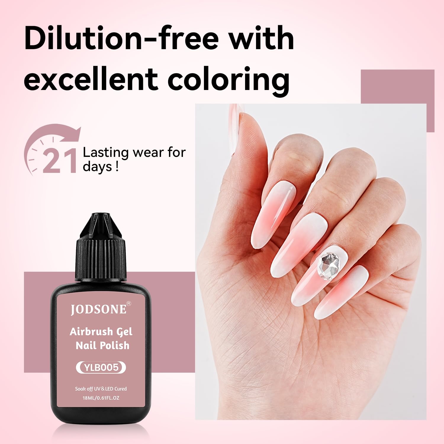 JODSONE 18ml Nude Airbrush Gel Nail Polish Fine Mist Nail No Dilution for Airbrush Nails Art Painting French Ombre Nail Art Designs(YLB005-Pink) - view 5