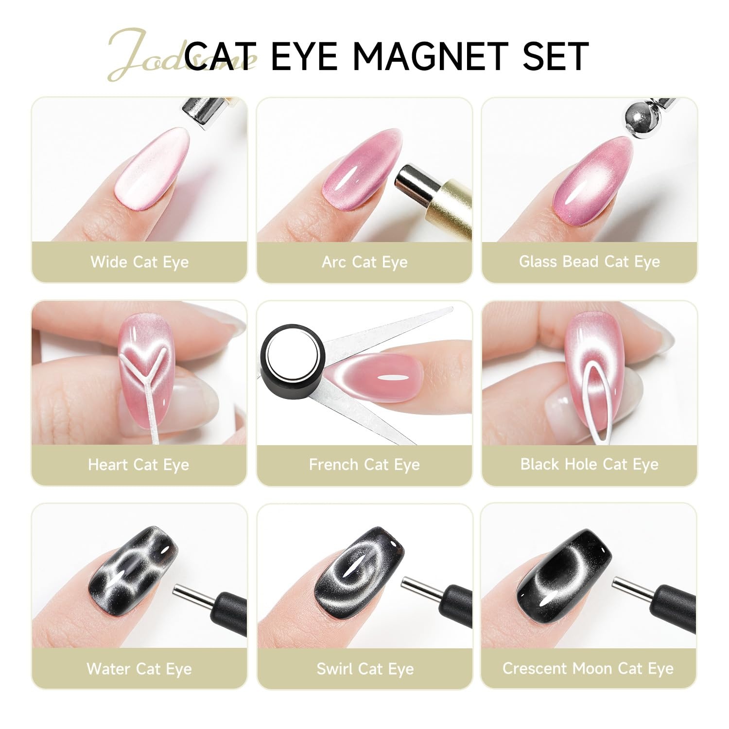 JODSONE 3-in-1 Cat Eye Magnet Nail Art Tool,Pink Gold Cylindrical & Round Ball Nail Magnet Pens, Multi-Effect Magnets for Cat Eye Gel Polish DIY at Home Salon(Magnet Only, No Gel Included)(Gold)