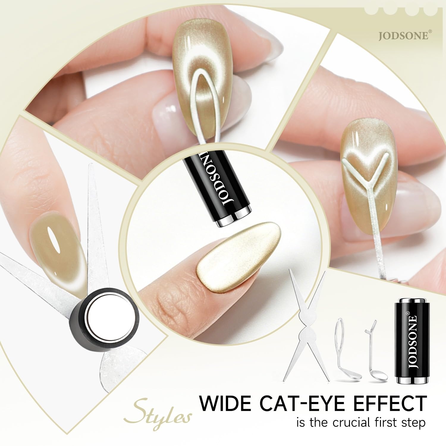JODSONE 3-in-1 Cat Eye Magnet Nail Art Tool,Pink Gold Cylindrical & Round Ball Nail Magnet Pens, Multi-Effect Magnets for Cat Eye Gel Polish DIY at Home Salon(Magnet Only, No Gel Included)(Gold) - view 3