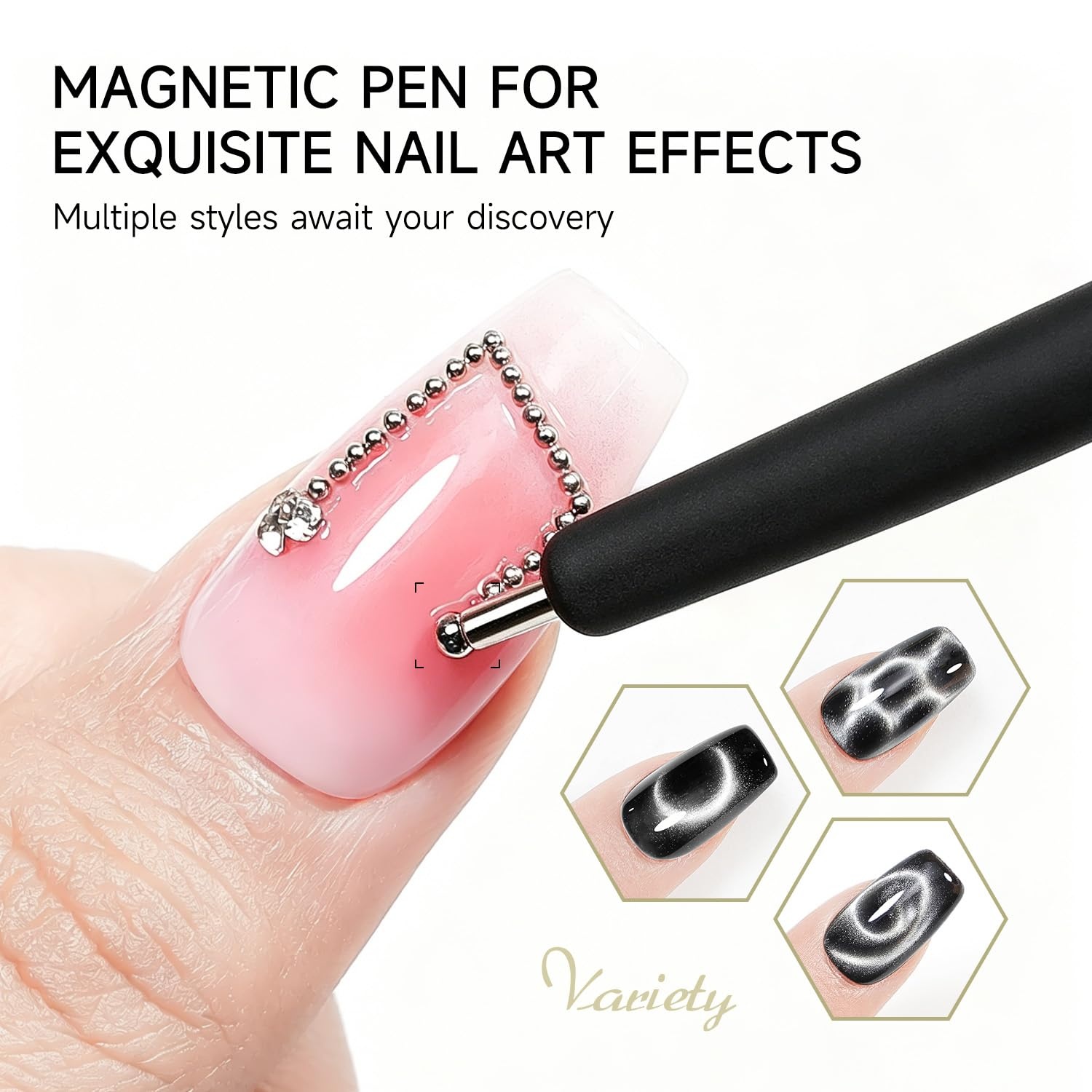 JODSONE 3-in-1 Cat Eye Magnet Nail Art Tool,Pink Gold Cylindrical & Round Ball Nail Magnet Pens, Multi-Effect Magnets for Cat Eye Gel Polish DIY at Home Salon(Magnet Only, No Gel Included)(Gold) - view 6