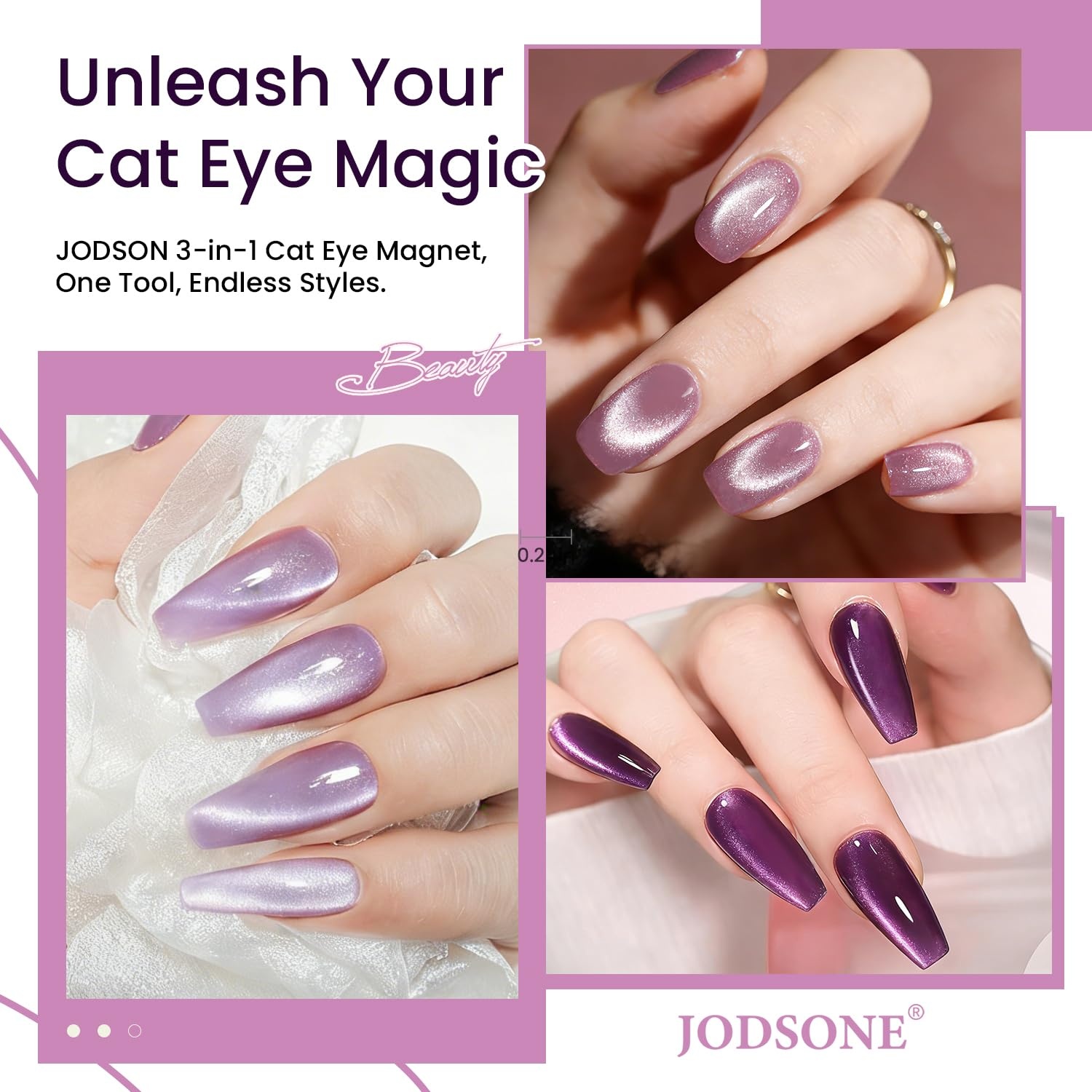 JODSONE 3-in-1 Cat Eye Magnet Nail Art Tool,Pink Gold Cylindrical & Round Ball Nail Magnet Pens, Multi-Effect Magnets for Cat Eye Gel Polish DIY at Home Salon(Magnet Only, No Gel Included)(Rhinestone) - view 6