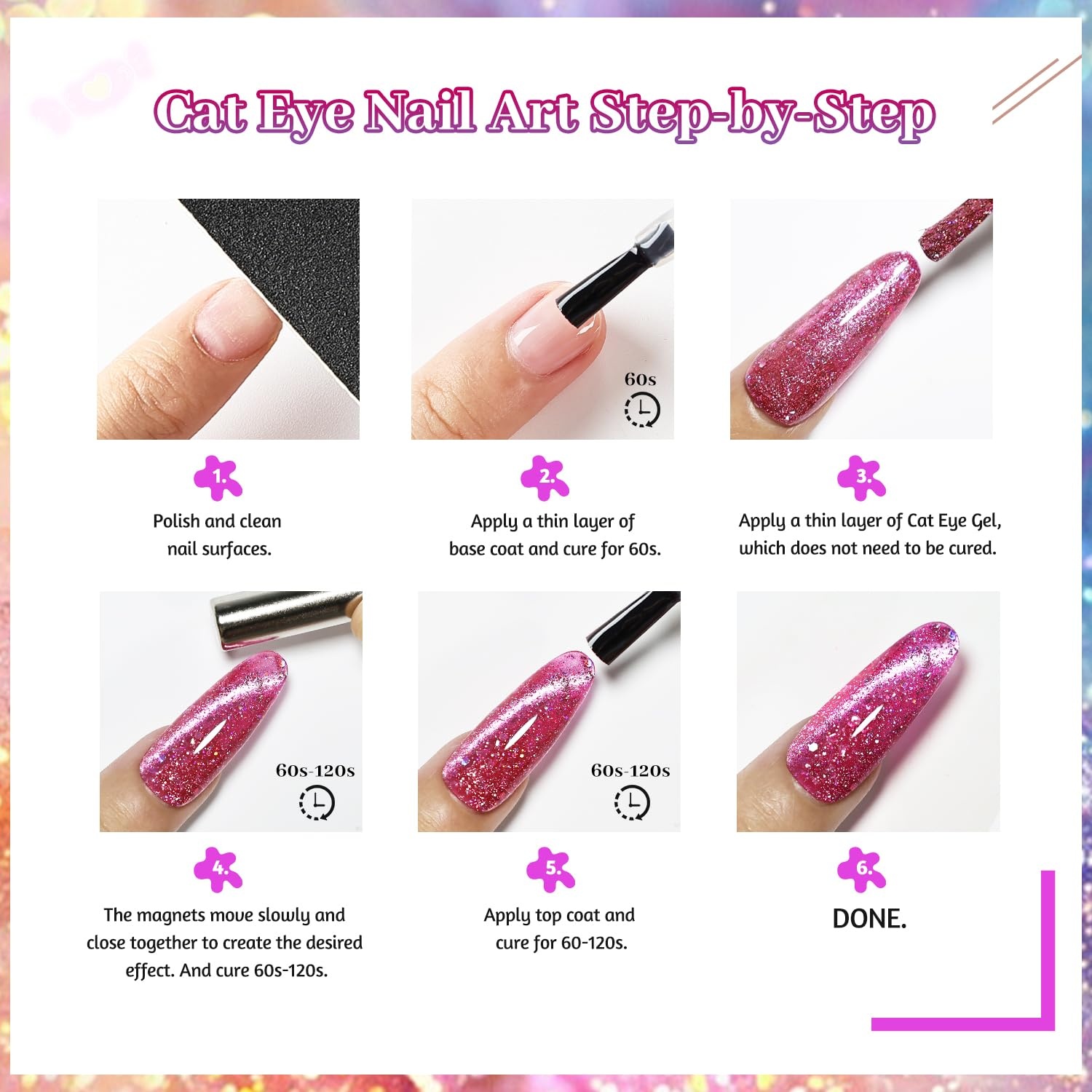 JODSONE 10 Colors Gel Nail Polish Set with Base Coat and Top Coat Magnetic Stick Aurora Crystals Cat Eye Perfect Holiday Gifts for Manicure and Lovers(10Color-CE-7) - view 6