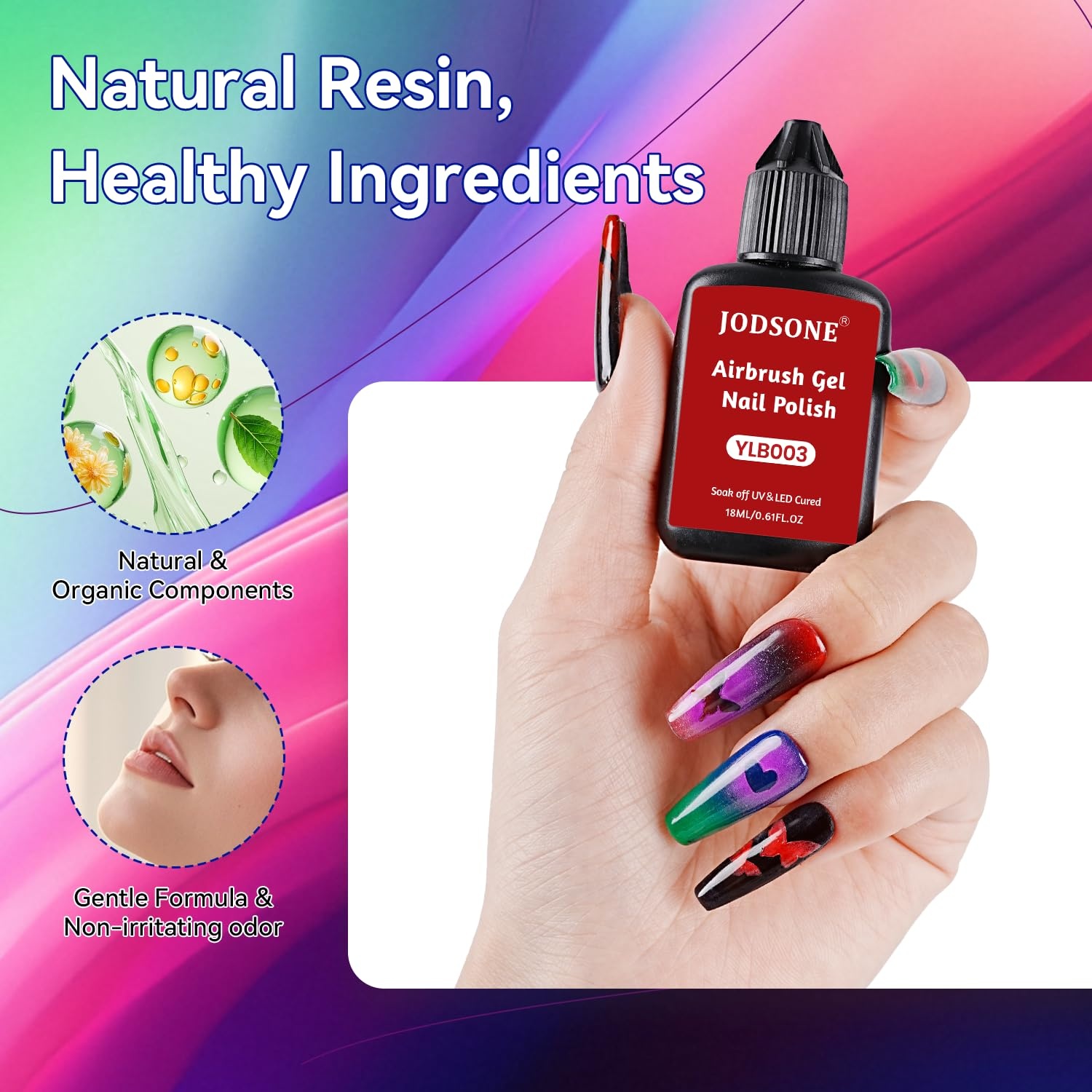 JODSONE 18ml Classic Airbrush Gel Nail Polish Set 6 Colors with White Red Blue Purple No Dilution Fine Mist Nail for Ombre Blush and French Manicure Designs Women’s Holiday Gift(6Color-Airbrush-1) - view 2