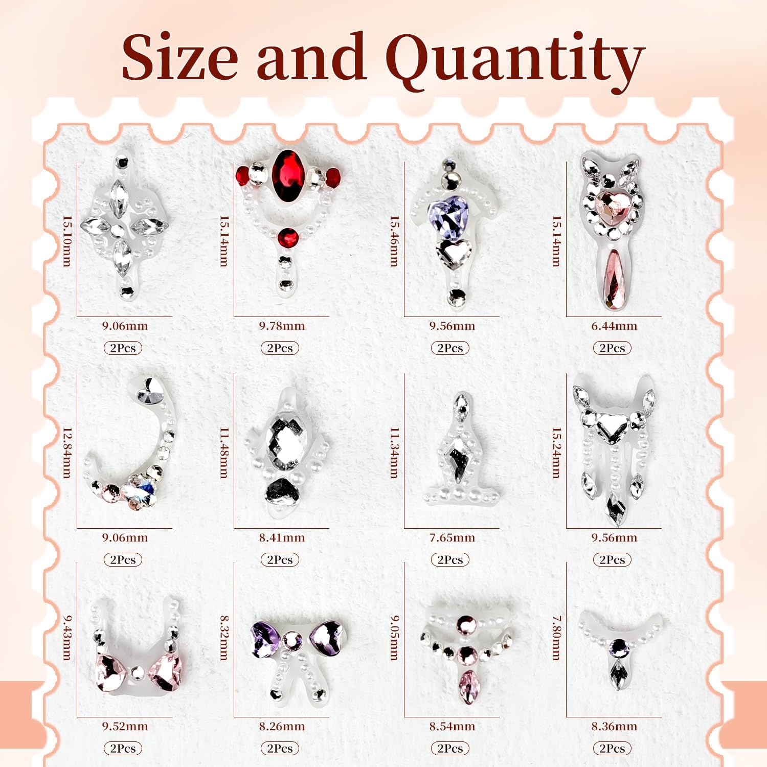 JODSONE Nail Charms,Nail Rhinestones Kit with 6 Boxes of Rhinestones,12 Nail Stickers in 2 Colors Multi Shape Pearls Jewels Crystals with Nails Art Tools(white)