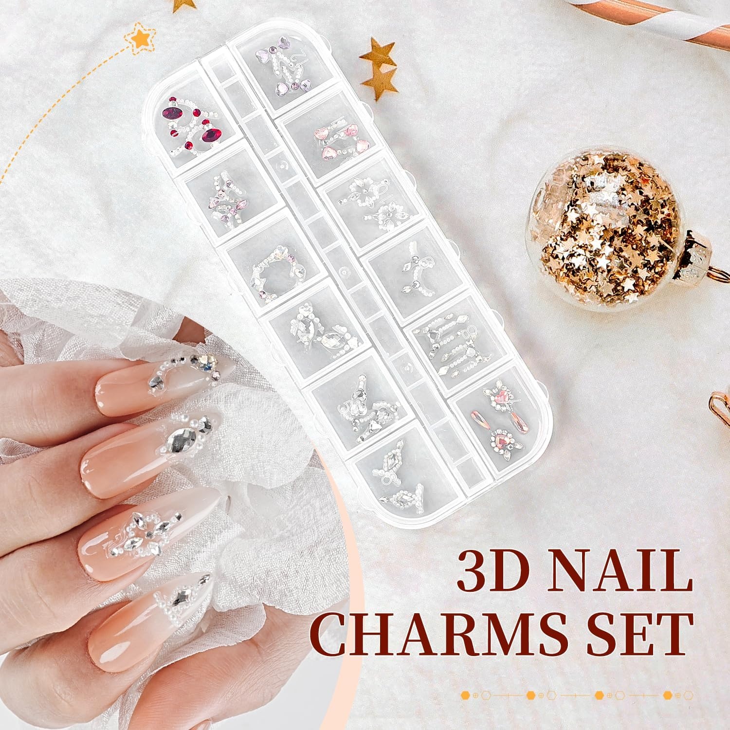 JODSONE Nail Charms,Nail Rhinestones Kit with 6 Boxes of Rhinestones,12 Nail Stickers in 2 Colors Multi Shape Pearls Jewels Crystals with Nails Art Tools(white) - view 2