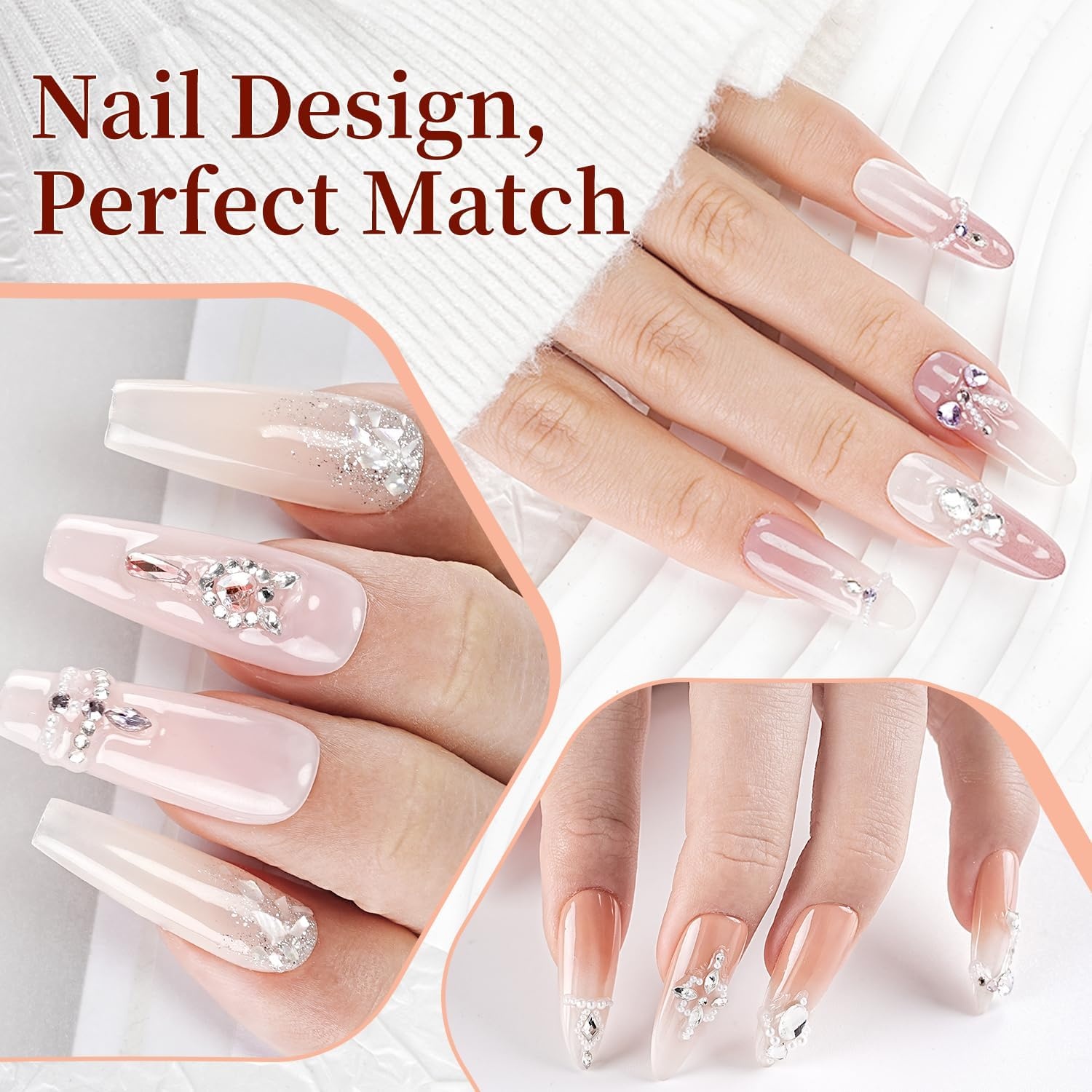 JODSONE Nail Charms,Nail Rhinestones Kit with 6 Boxes of Rhinestones,12 Nail Stickers in 2 Colors Multi Shape Pearls Jewels Crystals with Nails Art Tools(white) - view 4