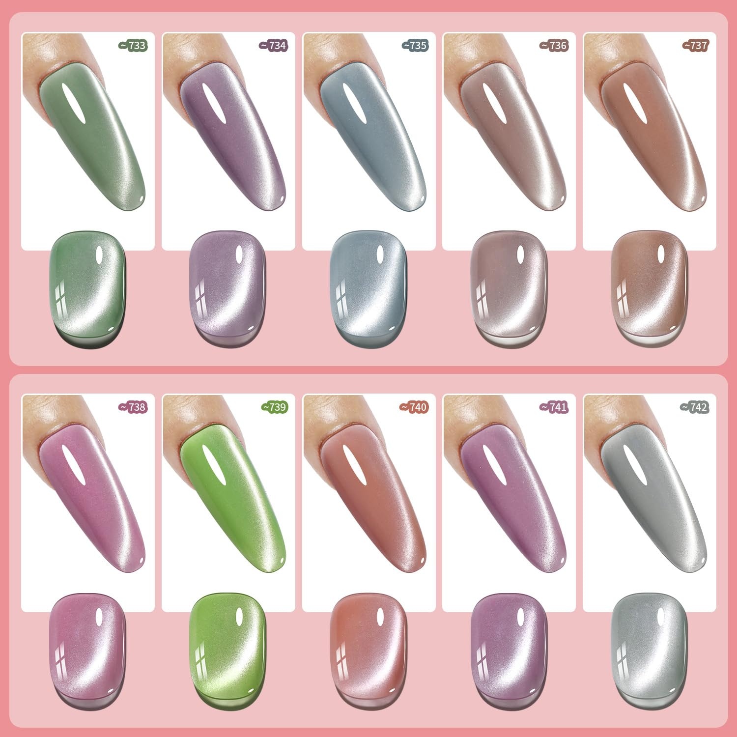 JODSONE 10 Colors Gel Nail Polish Set with Base Coat and Top Coat Magnetic Stick Aurora Crystals Cat Eye Perfect Holiday Gifts for Manicure and Lovers(10Color-CE-15) - view 2