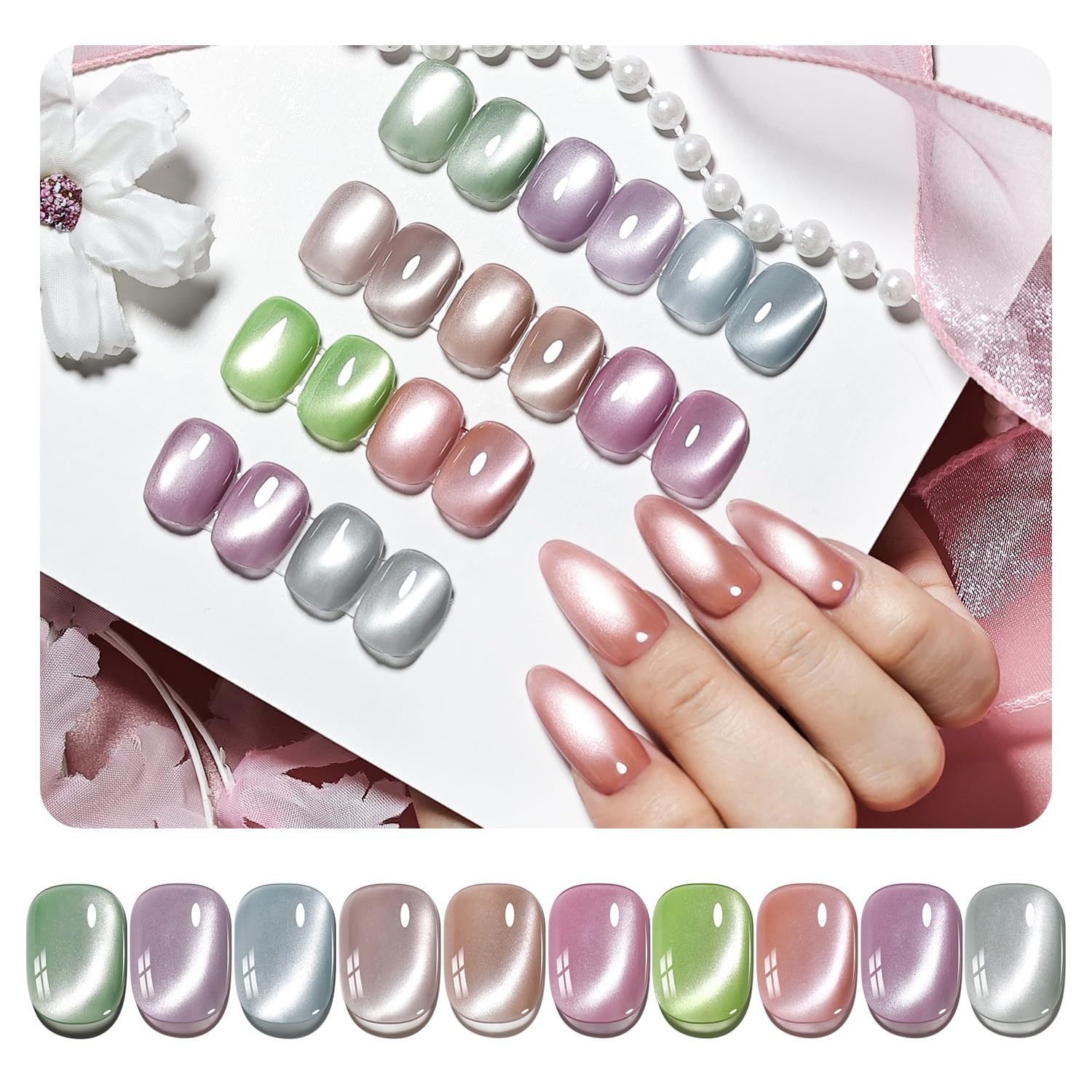 JODSONE 10 Colors Gel Nail Polish Set with Base Coat and Top Coat Magnetic Stick Aurora Crystals Cat Eye Perfect Holiday Gifts for Manicure and Lovers(10Color-CE-15) - view 6