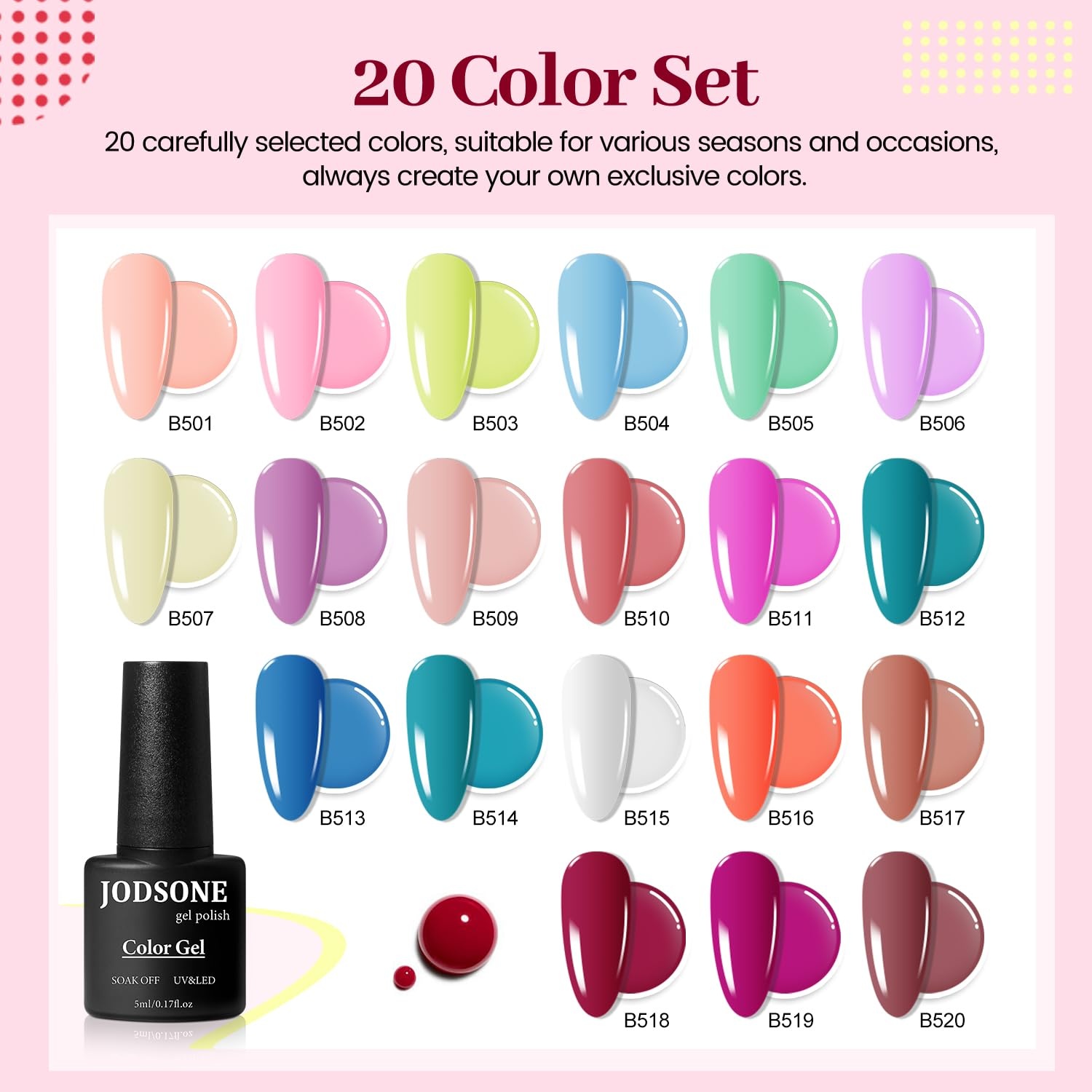 JODSONE 32 Colors Gel Nail Polish Kit with Base Coat Matte Glitter Top Coat Soak Off Manicure Tools Manicure Salon DIY at Home(B26) - view 3