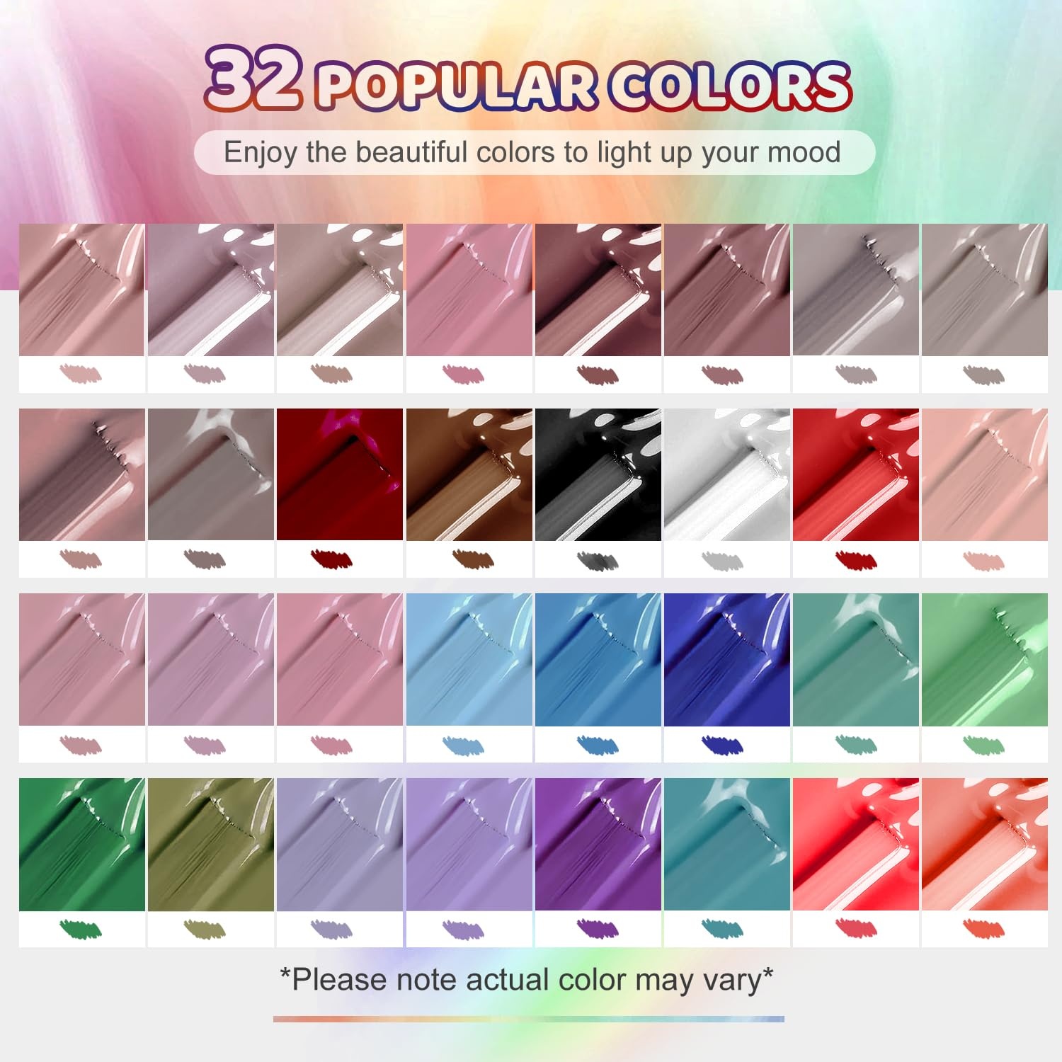 JODSONE 32 Colors Gel Nail Polish Kit with Base Coat Matte Glitter Top Coat Soak Off Manicure Tools Manicure Salon DIY at Home(B29)