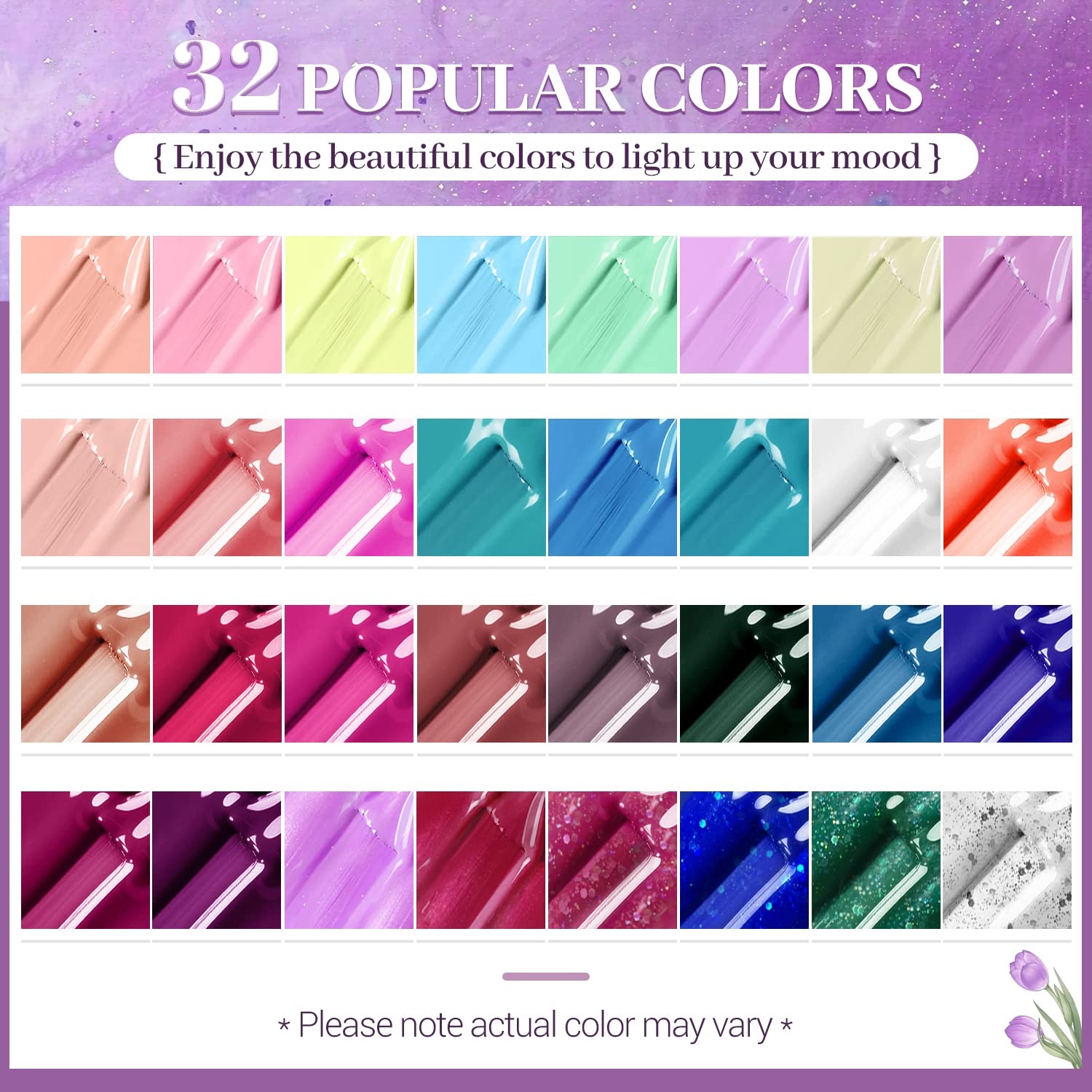 JODSONE 32 Colors Gel Nail Polish Kit with Base Coat Matte Glitter Top Coat Soak Off Manicure Tools Manicure Salon DIY at Home(B04) - view 2