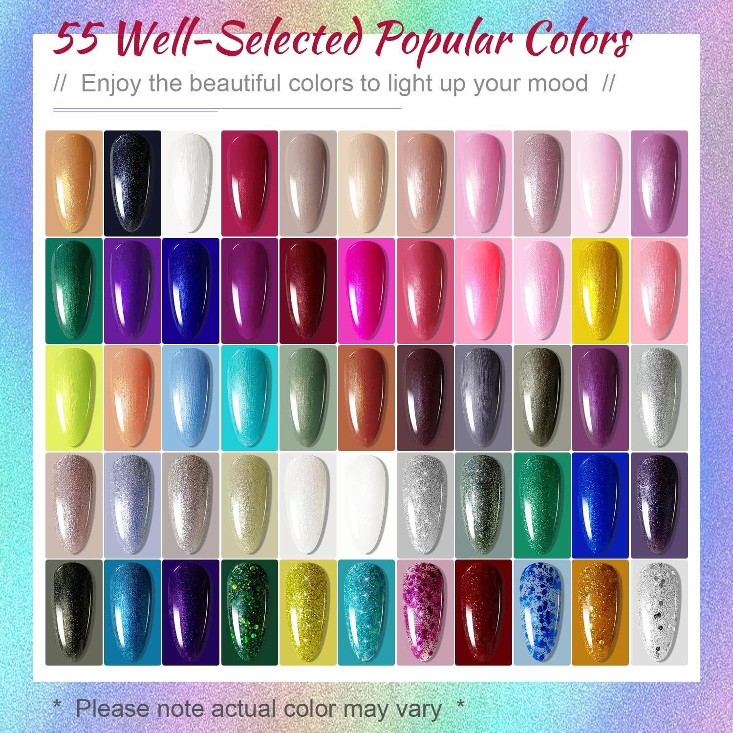 JODSONE 32 Colors Gel Nail Polish Kit with Base Coat Matte Glitter Top Coat Soak Off Manicure Tools Manicure Salon DIY at Home(B22)