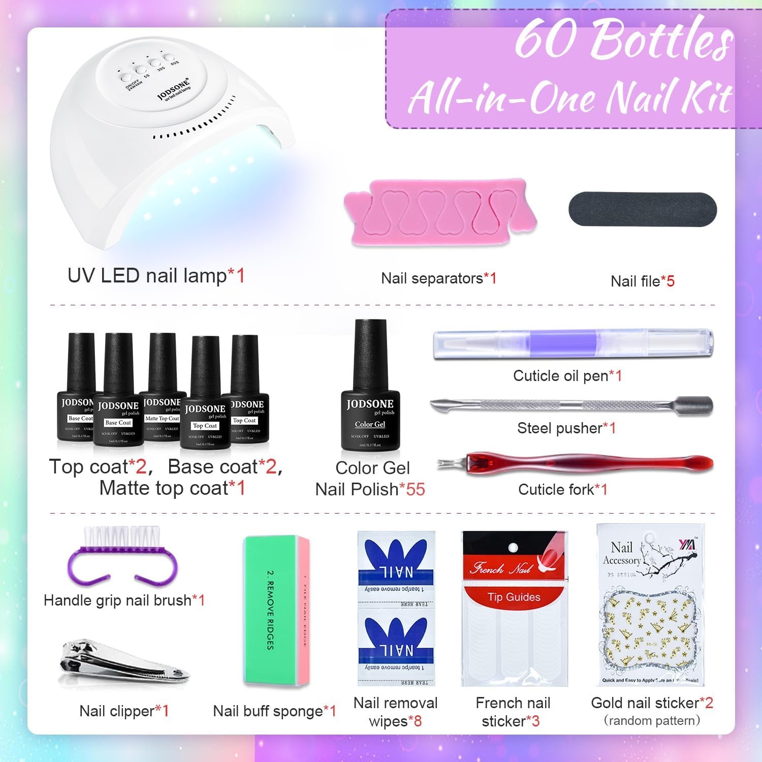JODSONE 32 Colors Gel Nail Polish Kit with Base Coat Matte Glitter Top Coat Soak Off Manicure Tools Manicure Salon DIY at Home(B22) - view 2