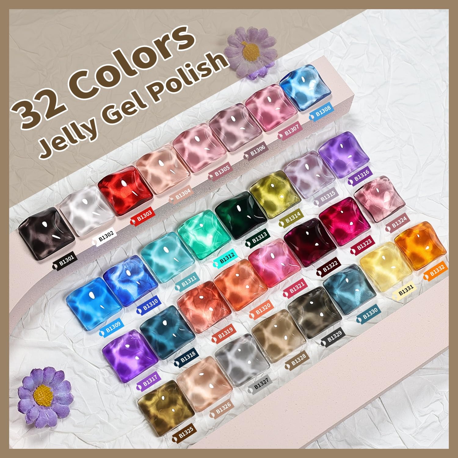 JODSONE 32 Colors Gel Nail Polish Kit with Base Coat Matte Glitter Top Coat Soak Off Manicure Tools Manicure Salon DIY at Home(B28)