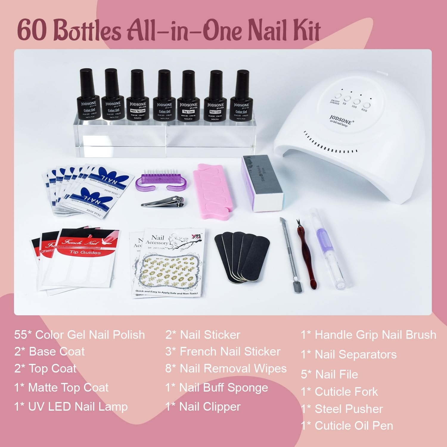 JODSONE 32 Colors Gel Nail Polish Kit with Base Coat Matte Glitter Top Coat Soak Off Manicure Tools Manicure Salon DIY at Home(B10) - view 2